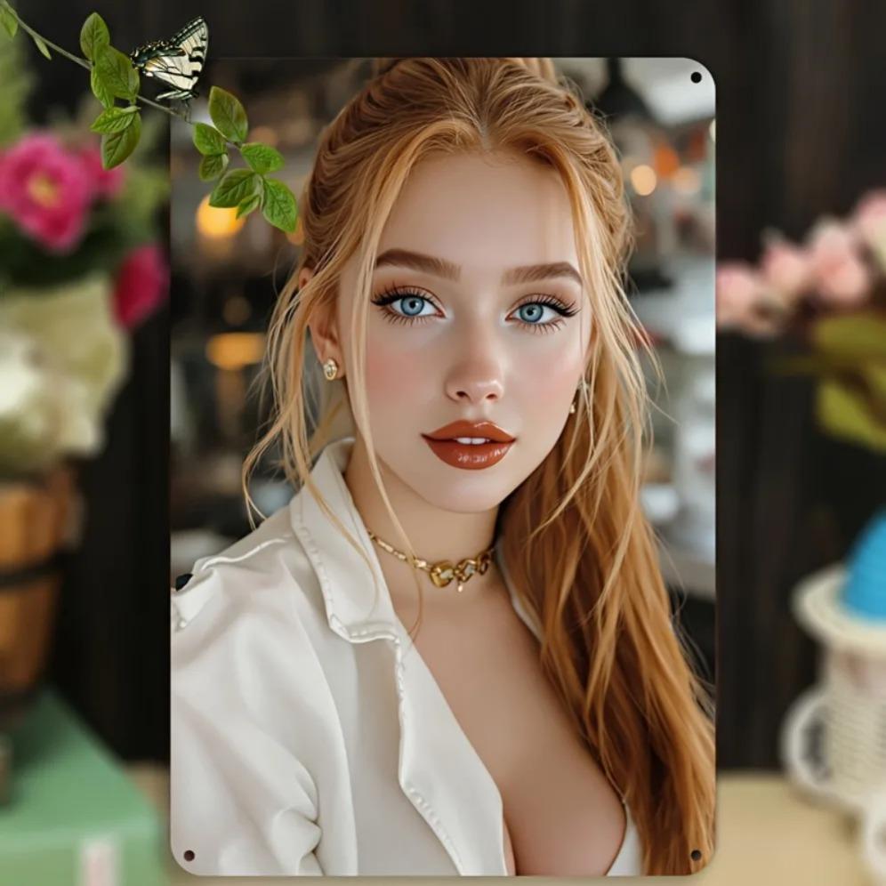 Vintage Metal Tin Sign Art Deco Wall Decor with Butterfly Flower for Living Room