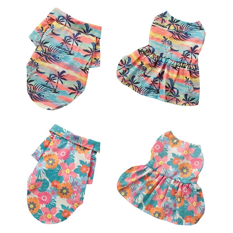 1pc Dog Hawaiian Shirt Polyester Dog Summer Clothes Beach Oufit Floral Dress for Small Dogs Coat Cats Pet Costumes