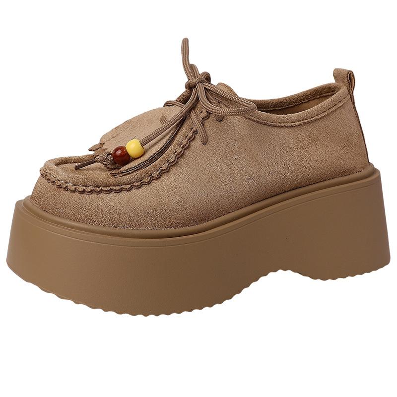 Retro Platform Beaded Lace-up Martin Boots Women's Autumn and Winter Lace-up Fashion Matte Leather Versatile Platform Casual Shoes Tide