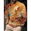 Men's Autumn 3D Dragon Print Crew Neck Long Sleeve T-Shirt