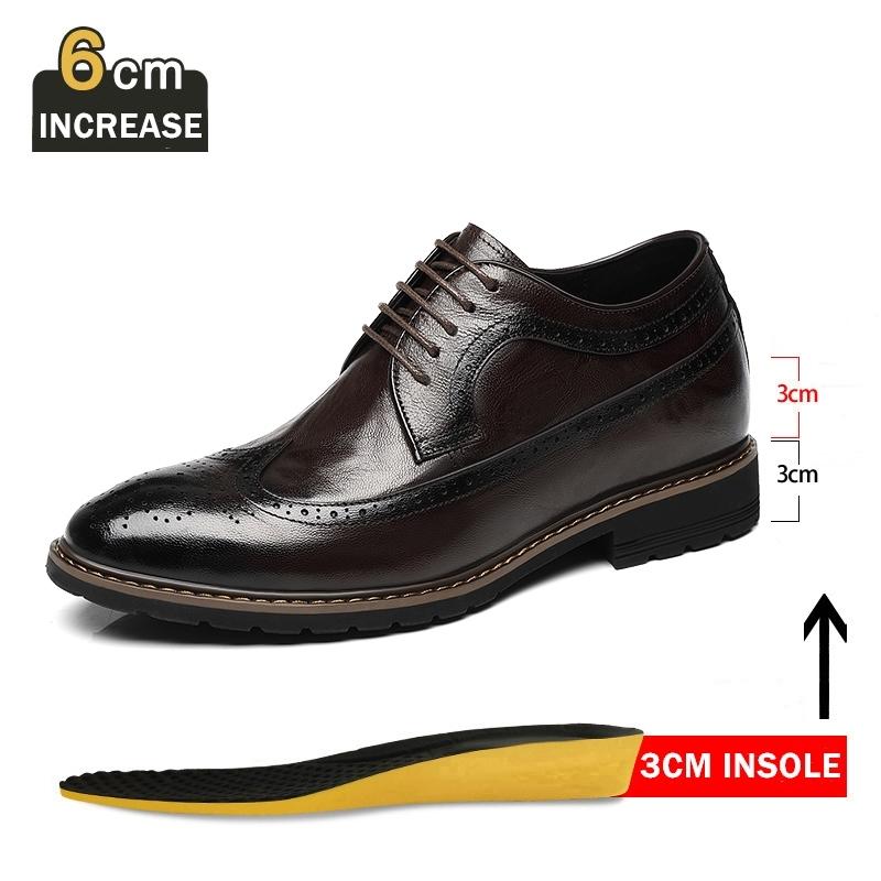 Elevator Men Shoes Genuine Leather Business Dress Retro Gentleman Formal Carved Brogue Height Increasing Shoes Men High Quality