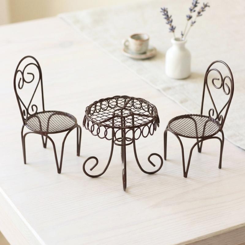 1/3Pcs Dollhouse Garden Display Ornament Prop Accessory Miniature Table Chair Model Tiny Home Decor Iron Furniture