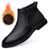 Autumn and winter men's shoes round head casual shoes business leather shoes men's first layer cowhide foot cover winter velvet snow boots men