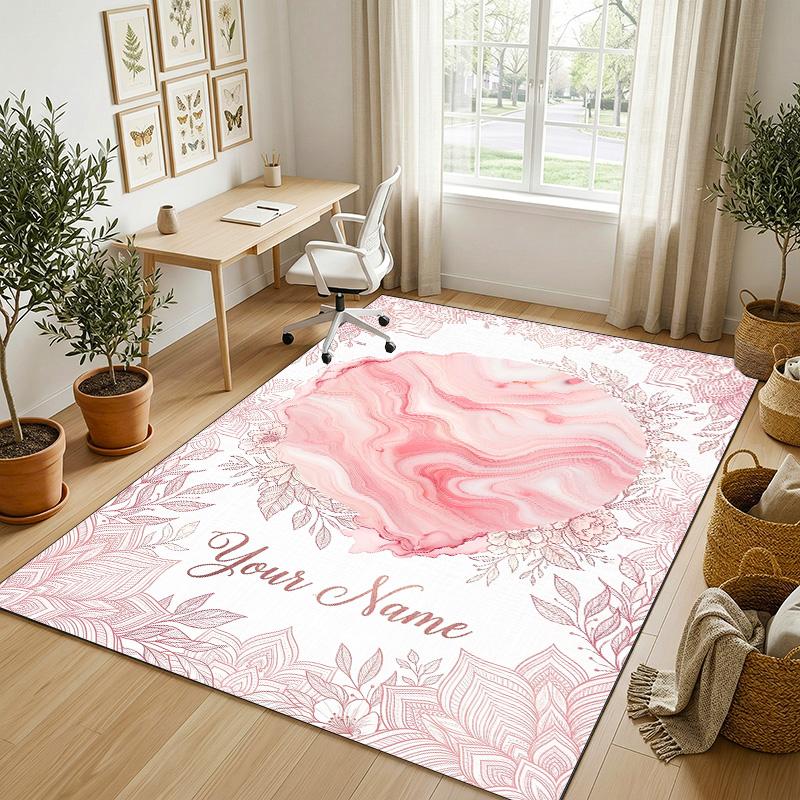 Pink Theme Soft Crystal Velvet Rug Custom Name & Text Print Non Slip Floor Rug for Bedroom Living Room