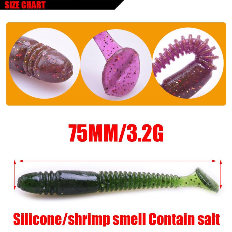 5Pcs Swing Impact Ring Shad Fishing Lure Soft 75mm 3.2g Jigging Swimbait Wobblers Shrimp Smell Salt Artificial Silicone Baits