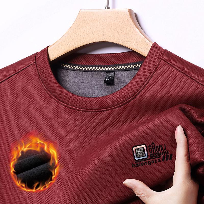 Men's Fleece-Lined Long-Sleeve Sweatshirt - Winter Casual Round Neck Top