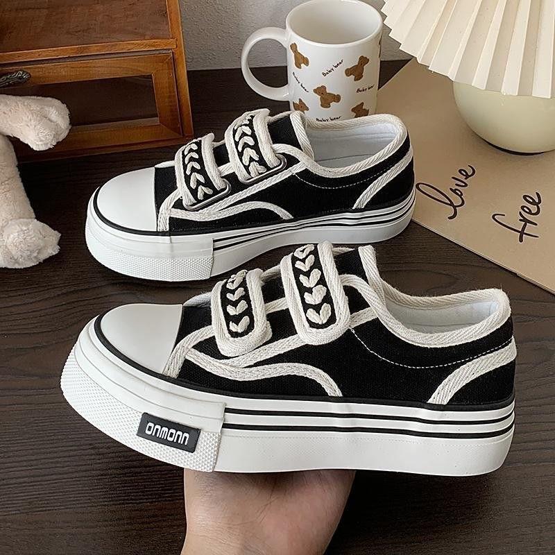 

Platform children s spring new models, small people show height canvas shoes, Velcro board shoes, women s models 40 чёрный