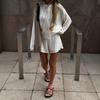 Women's White Lace Knit Cardigan and Shorts Set Sleeveless Cropped Top Two Piece