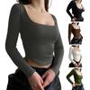 Crop top pentru femei, cu gât pătrat, mâneci lungi, tricou scurt tricotat, culoare pură, pulover elastic, bluză de petrecere în club