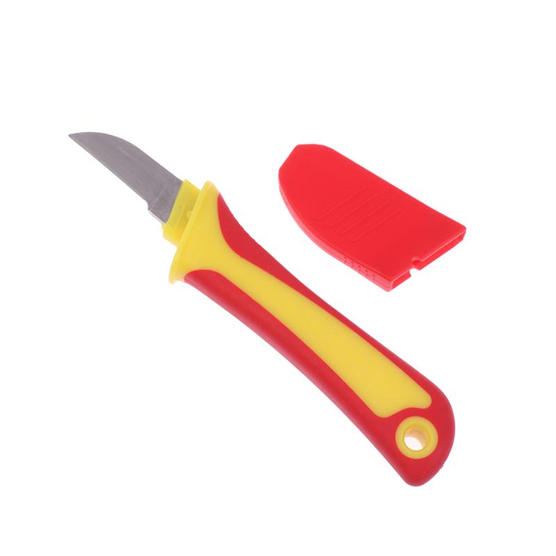 Rubber Hand Tool Insulated Knife Electricians Wire Stripper Cable Stripping Snips Straight Curved Blade Rubber Handle Peeling