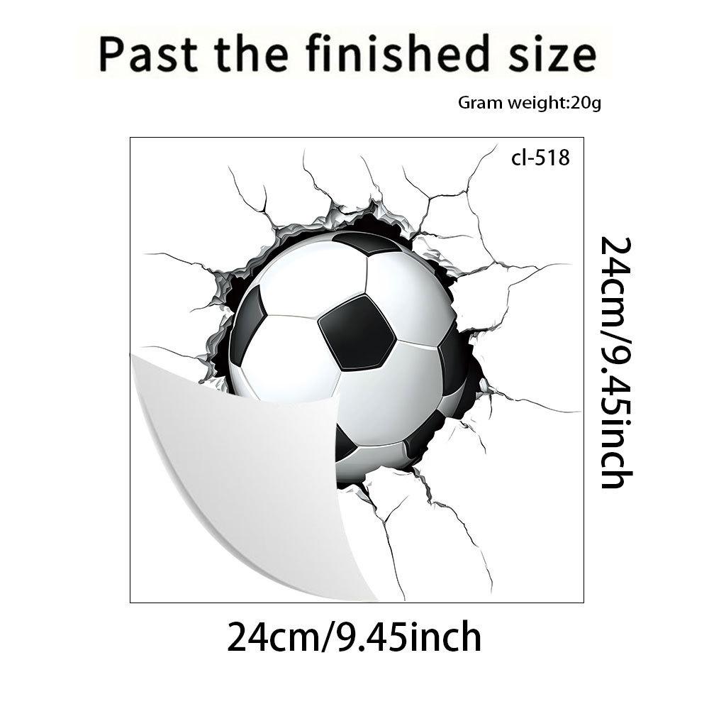 3D Breaking Through Wall Crack Soccer Football PVC Wall Sticker Self-Adhesive Removable for Kids Room Living Room Bedroom Sports Home Decor Art