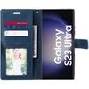 Coque pour samsung galaxy s23 ultra - protection antichoc effet cuir flip bleu marine