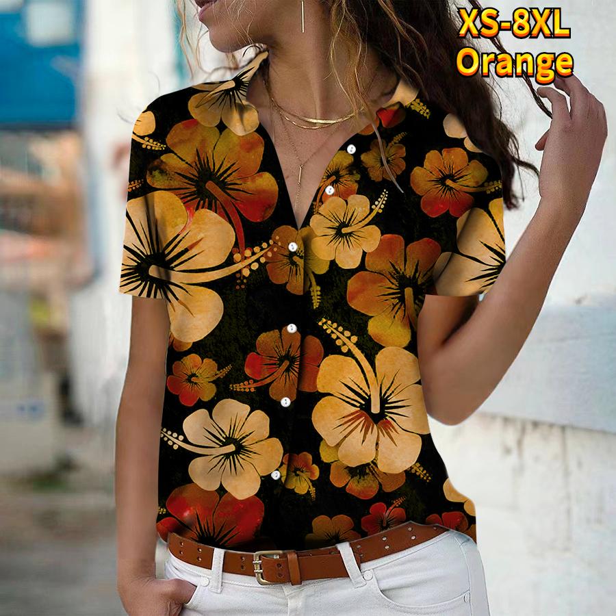 2025 Léto Nová Móda Dámská Květinová Krátký Rukáv Výstřih do V Ležérní Halenka s Knoflíky