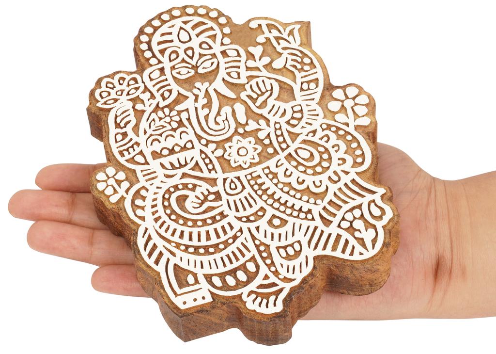 IBA Indianbeautifulart Textile Printing Block Lord Ganesha Hand Carved Wooden Stamp Wood Block Printing Textile Stamp For Fabric  Pottery Blocks- 5