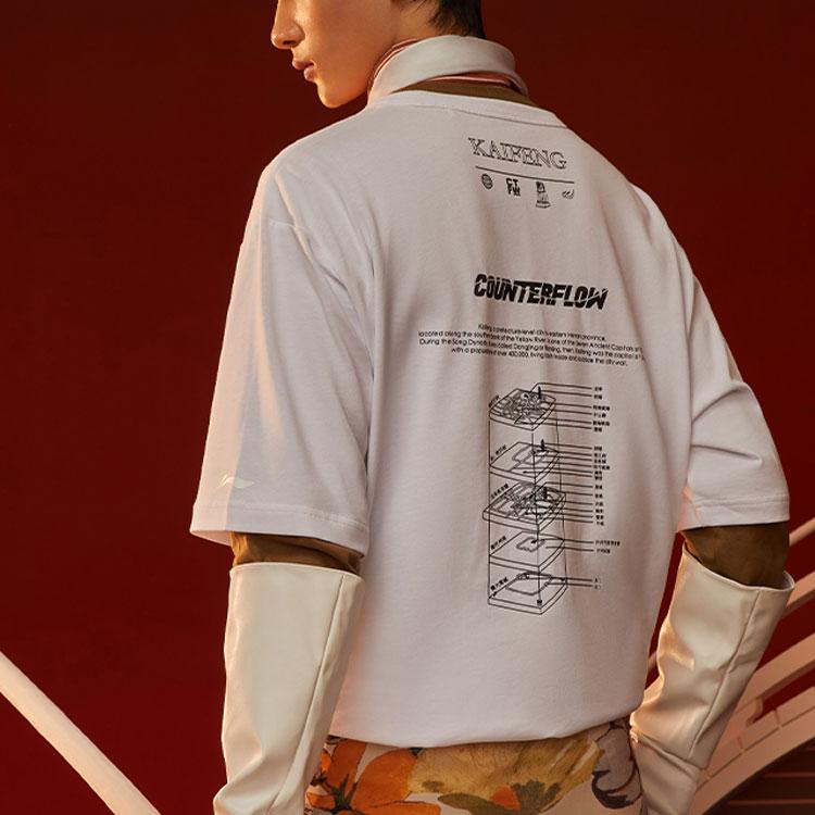 Li Ning T Shirts Men's White Crew Neck Moderate Straight Fit AHSR673-1