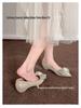 3386-5 New Autumn Stiletto Chunky Heel Pointed Toe French Bridal Shoes for Women