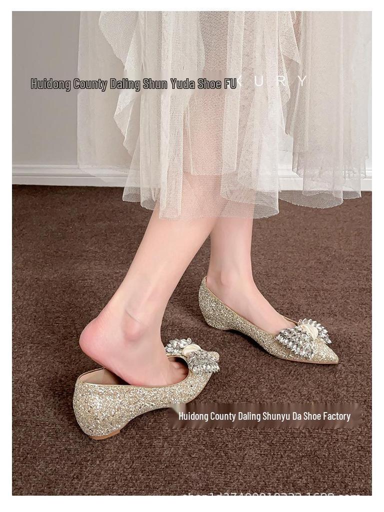 3386-5 New Autumn Stiletto Chunky Heel Pointed Toe French Bridal Shoes for Women