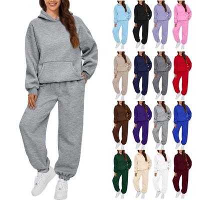Damen Kapuzenpullover und Jogginghosen Set 2-teilig Übergroßer Trainingsanzug Herbstmode mit Taschen Locker sitzende Outfits