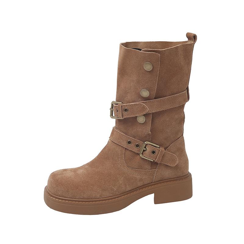 Vintage Versatile Maillard Boots 2025 Autumn and Winter Thick-soled Two Wear Belt Medium Boots Premium Martin Boots Short Boots