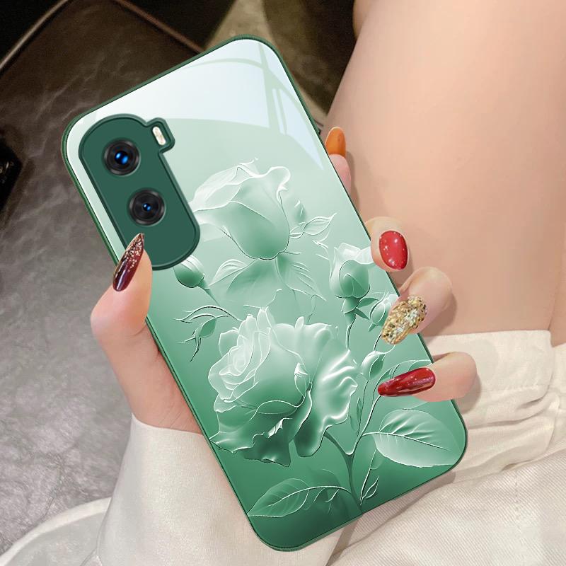 Flower Bud Rose Pink For Honor 200 90 8X 9X Pro Lite P50 P40 Nova 10 11i P60 Magic4 6 Mate 20 50 Tempered Glass Phone Case