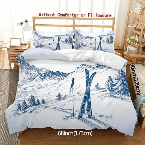 Comforter Snow Mountain Snow Mountain Background Skiing Theme Suitable For Children Kids Adults Warm Breathable