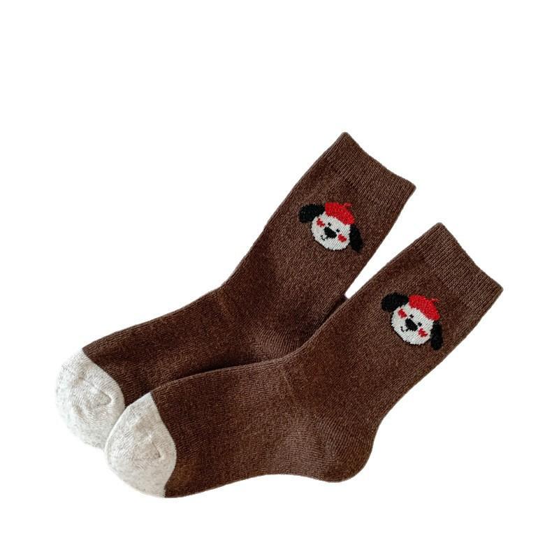Socks Girls Cute Puppy Wool Socks Stacked Socks Girls Cartoon Thickened Warm Medium Socks Socks