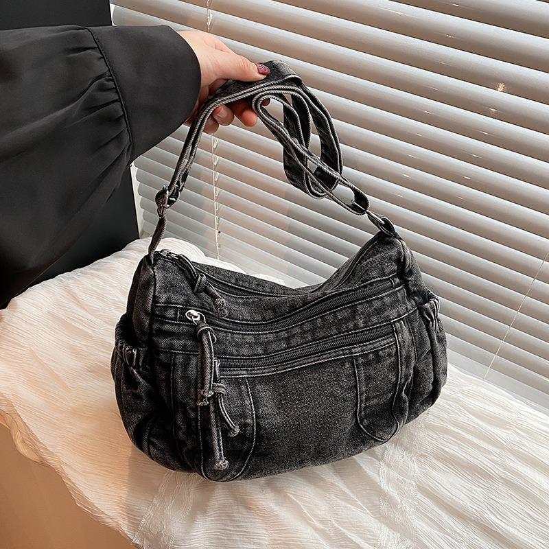 Denim Bag Women's New Fashion Commuter Tote Bag Casual Large Capacity Messenger Bag Student Class Bag
