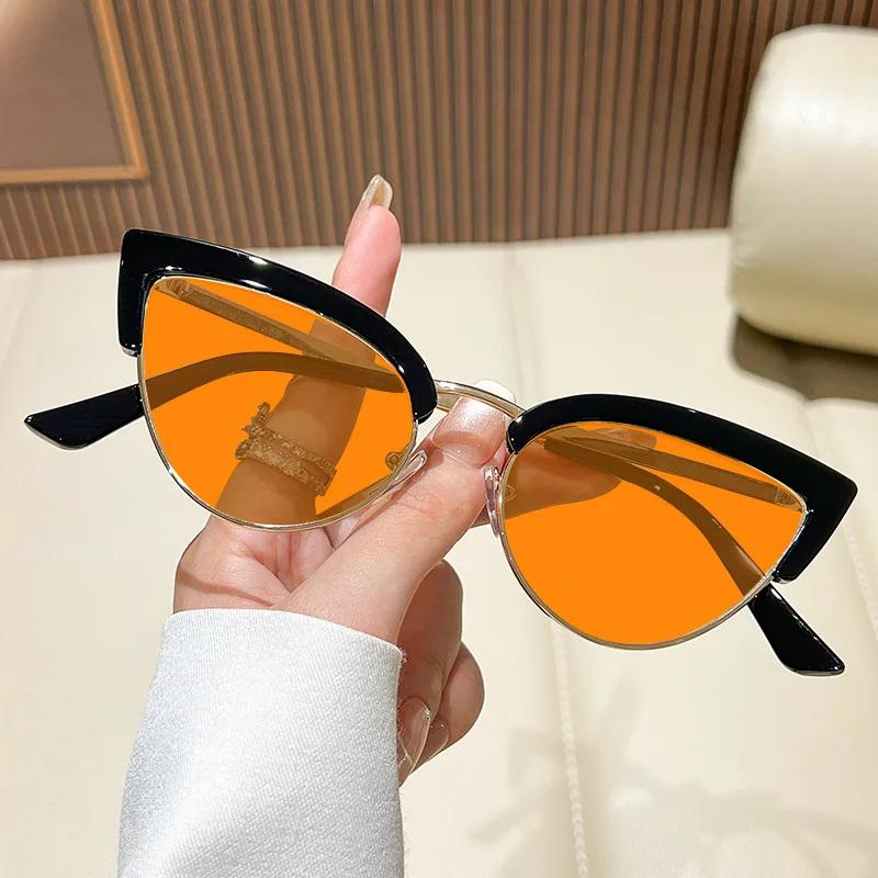 Men s and Women s Fashion Cat-eye Half Frame Anti-blue Light Glasses Advanced Sense Night Vision Glasses HD Computer Glasses