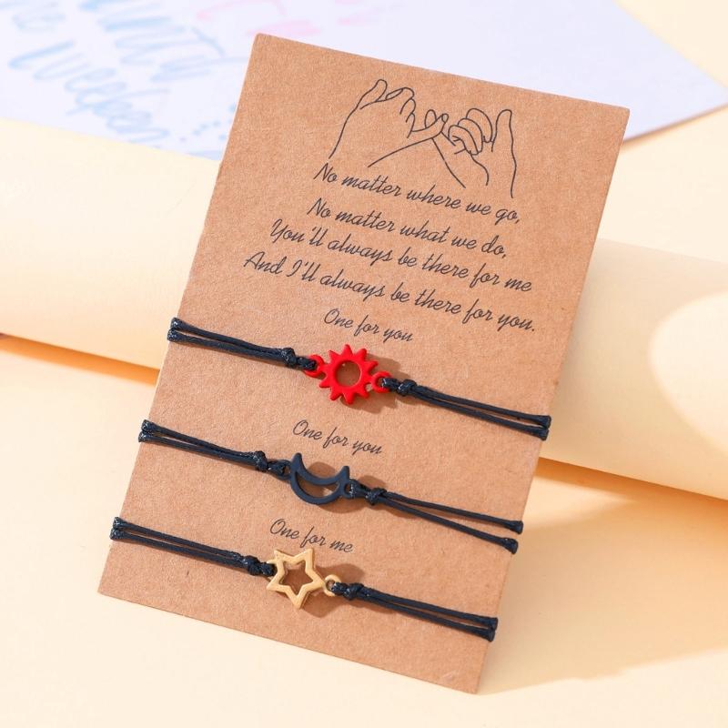 3 st Mode Sol, Måne och Stjärna Vävda Armband Handgjorda Snöre Relationsarmband Justerbara Vänskapsarmband