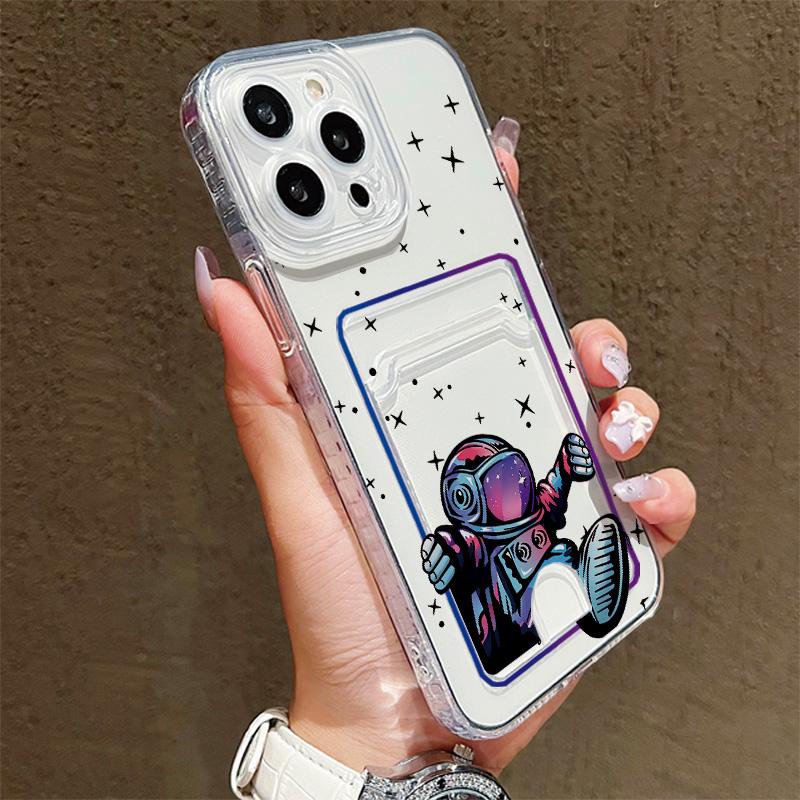 Card Slot Holder Silicone Wallet Pocket Case For Xiaomi Redmi Note 13 12 14 Pro Oppo Reno 10 14F 13F 12F iPhone 17 Air 16 14 Cover Clear Phone Bumper