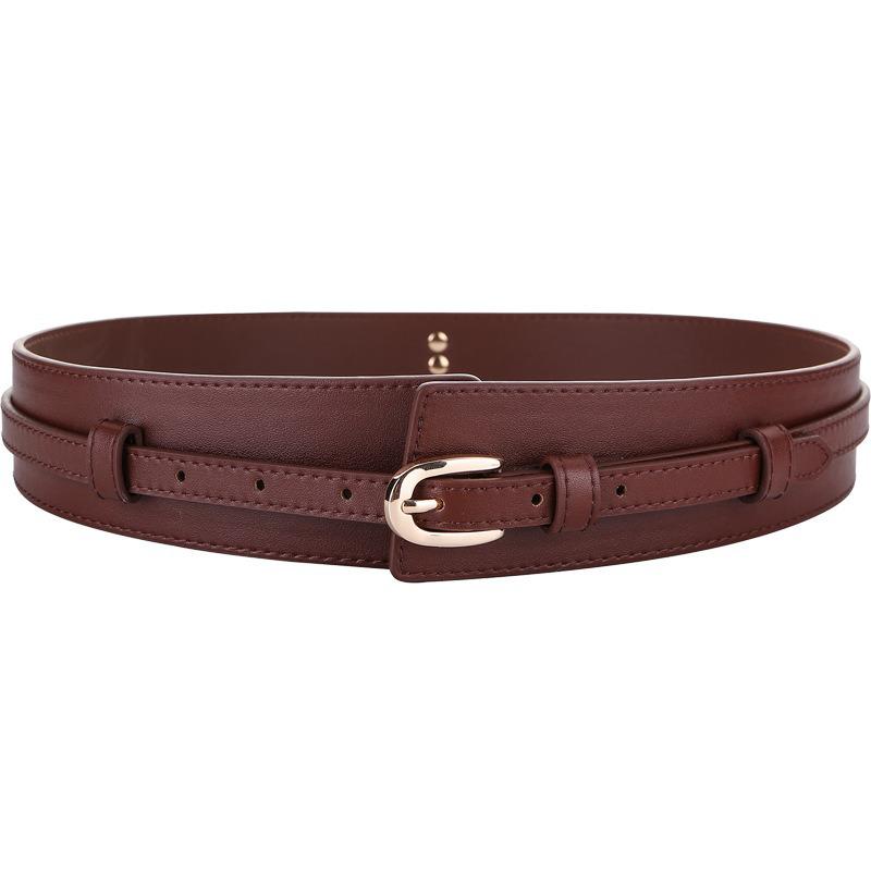 

European & American Women s Trendy Wide Waistband Pin Buckle Dual-Use Leather Belt for Coats & Jackets