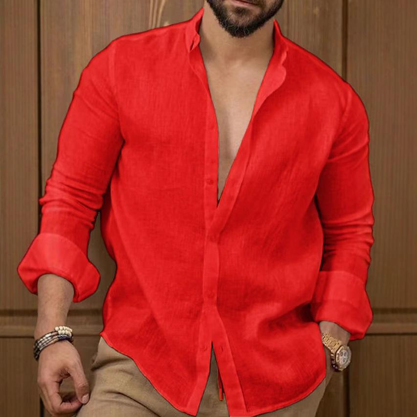 

Men s 2025 Cotton Linen Long Sleeve Solid Color Casual Shirt M