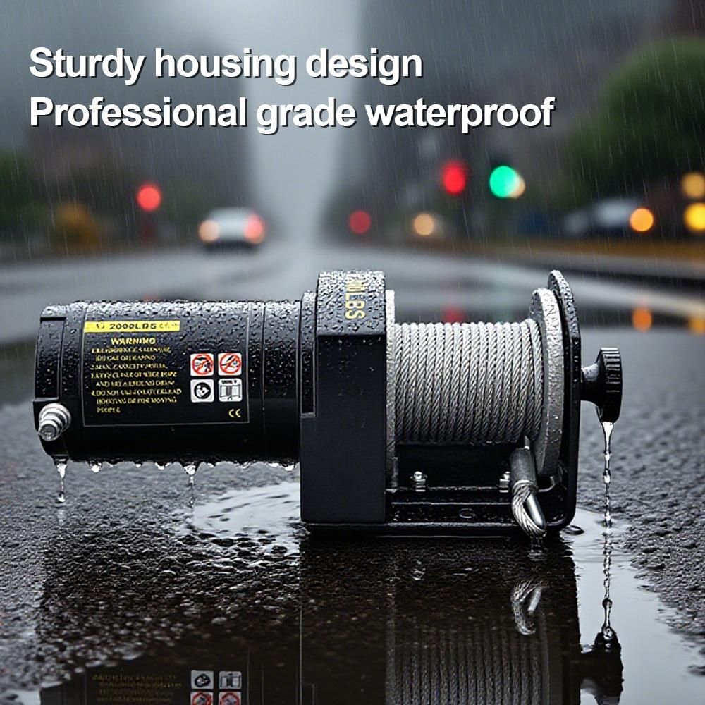 Troliu electric mini 12V/24V 2000lb Troliu pentru buggy de plajă Troliu DC Troliu portabil cu cablu de oțel cu telecomandă fără fir