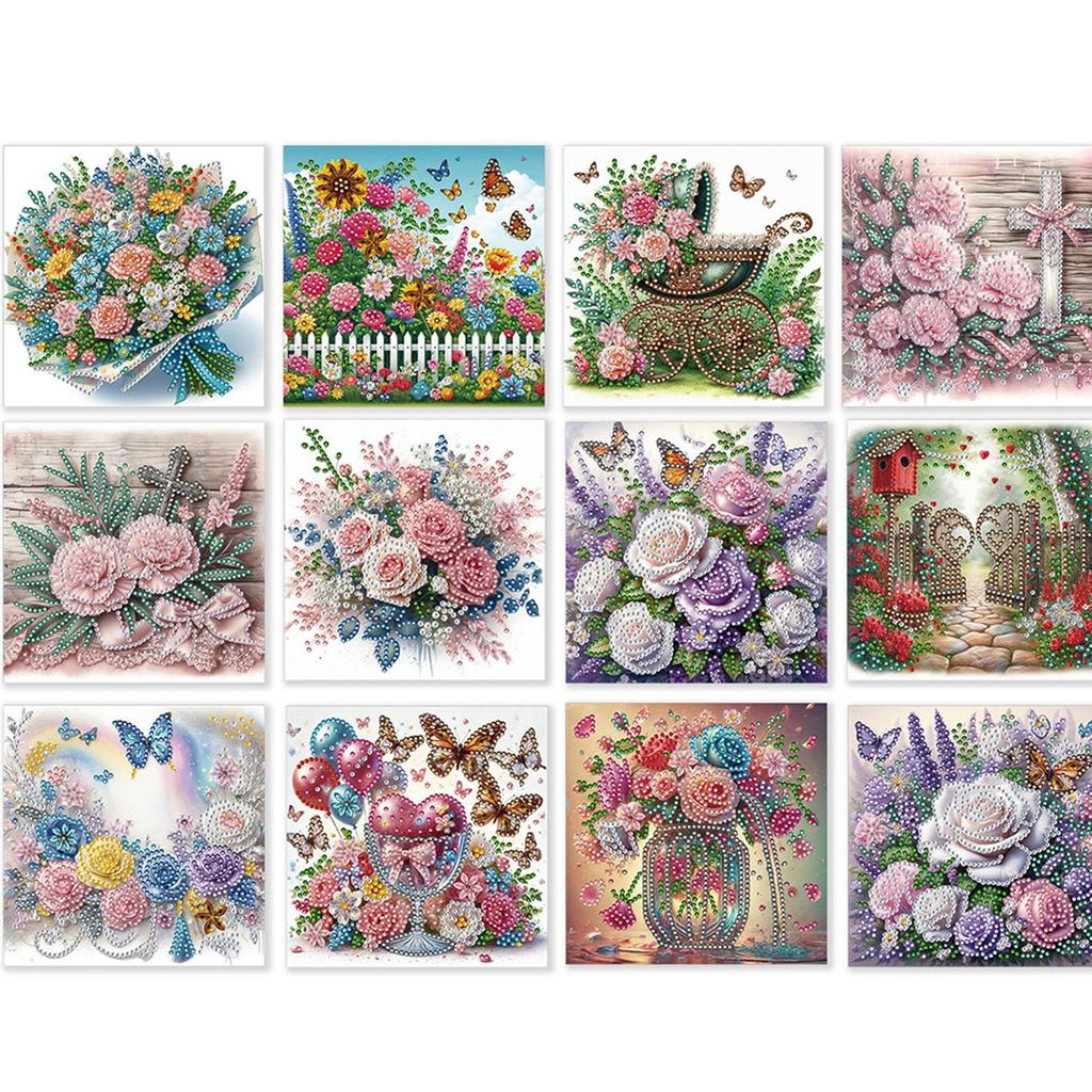 12PCS DIY Rhinestone Diamond Art Mosaic Postcards Diamond Art Handmade Cards for Birthdays Thanksgiving & Special Occasion