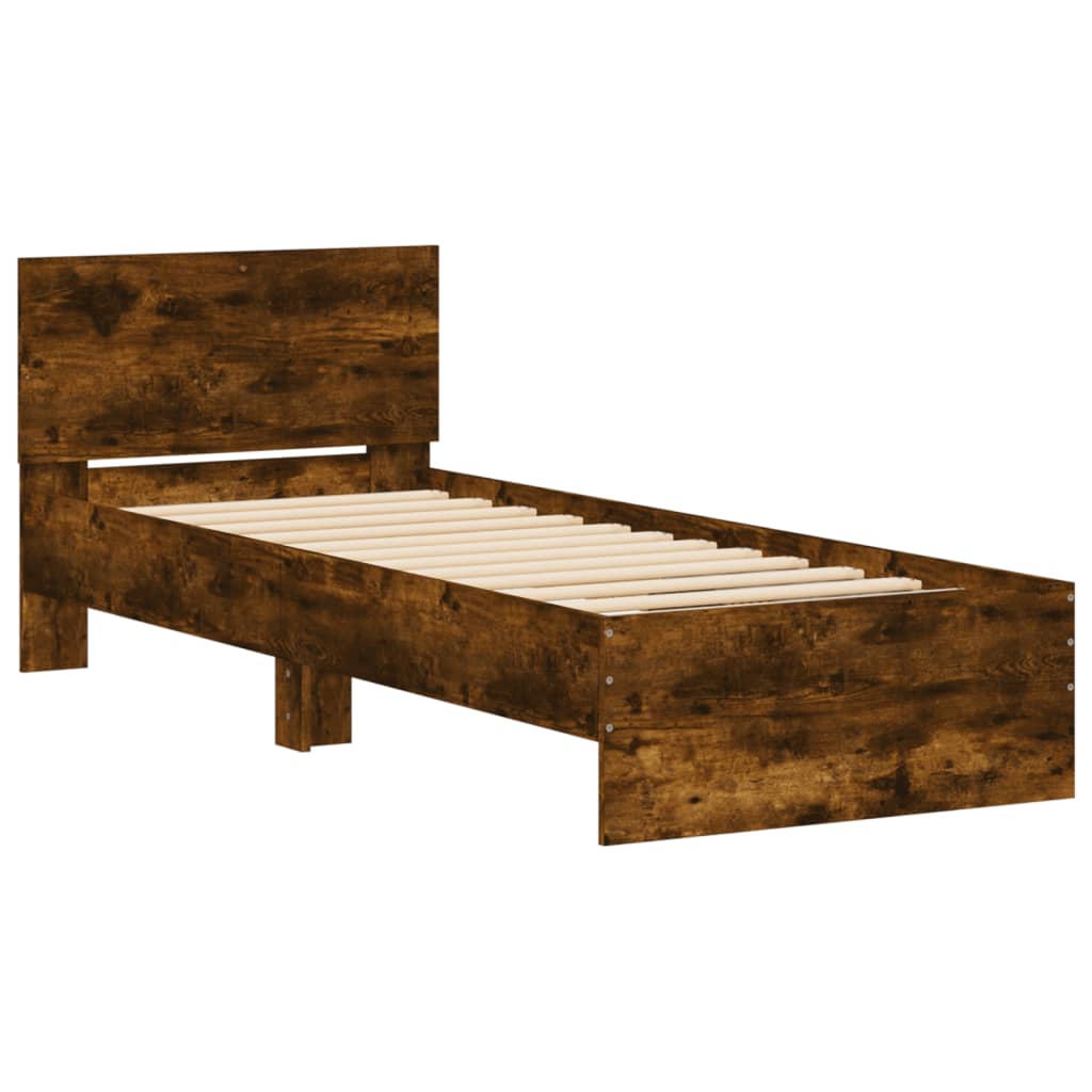 Bed Frame with Headboard Smoked Oak 90x190 Cm Wood Based Material