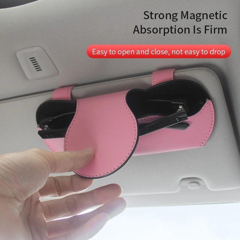 PU Leather Car Glasses Case Auto Sun Visor Glasses Holder Sunglasses Clip Card Ticket Holder Organizer Universal Car Accessories