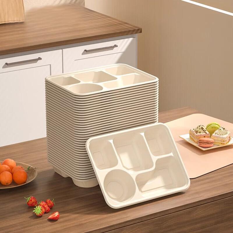 Degradable 5-Compartment Bagasse Meal Boxes with Lids
