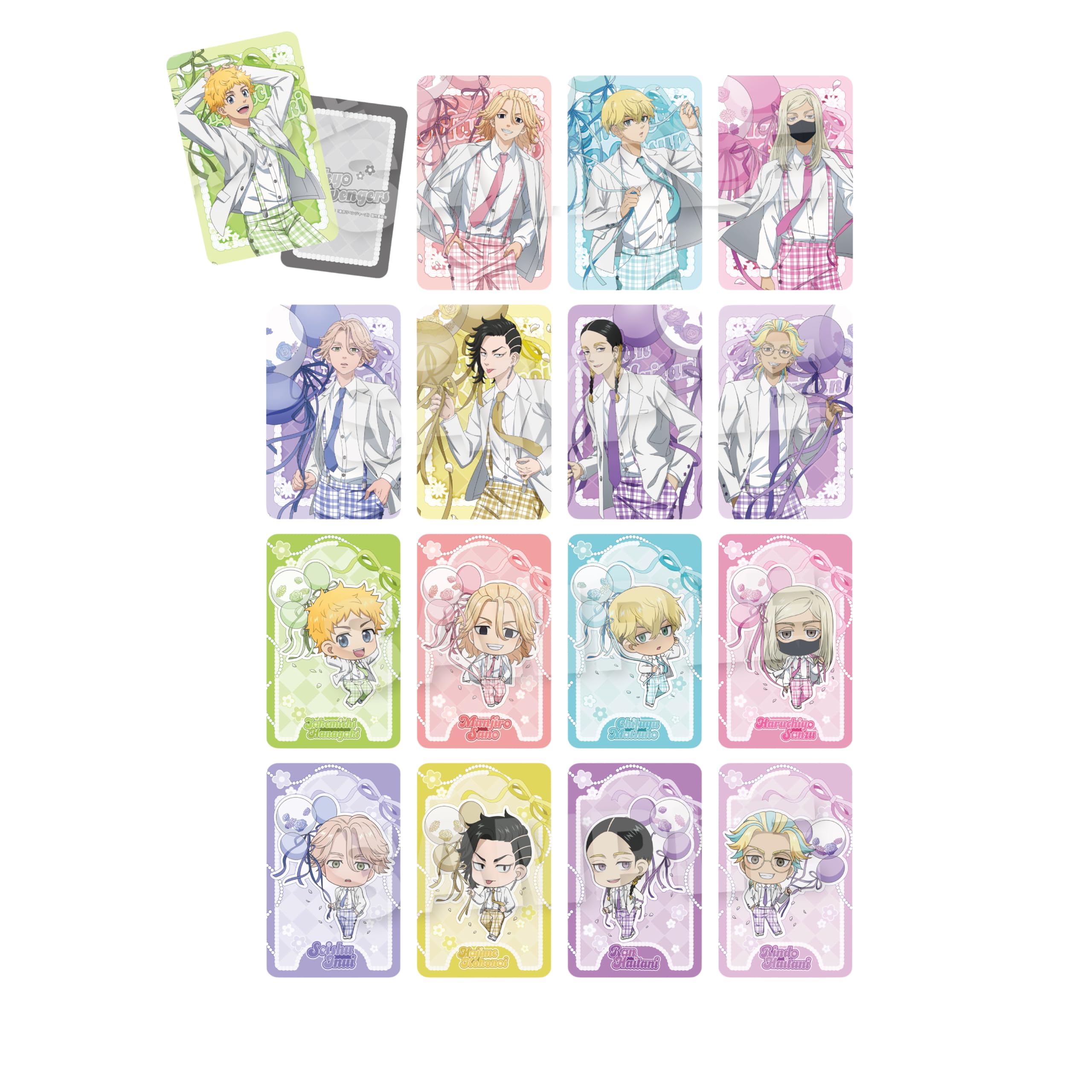 

Карточки для трейдинга Tokyo Revengers Голографические Карты Костюм с воздушными шарами Версия в коробке. 16 шт