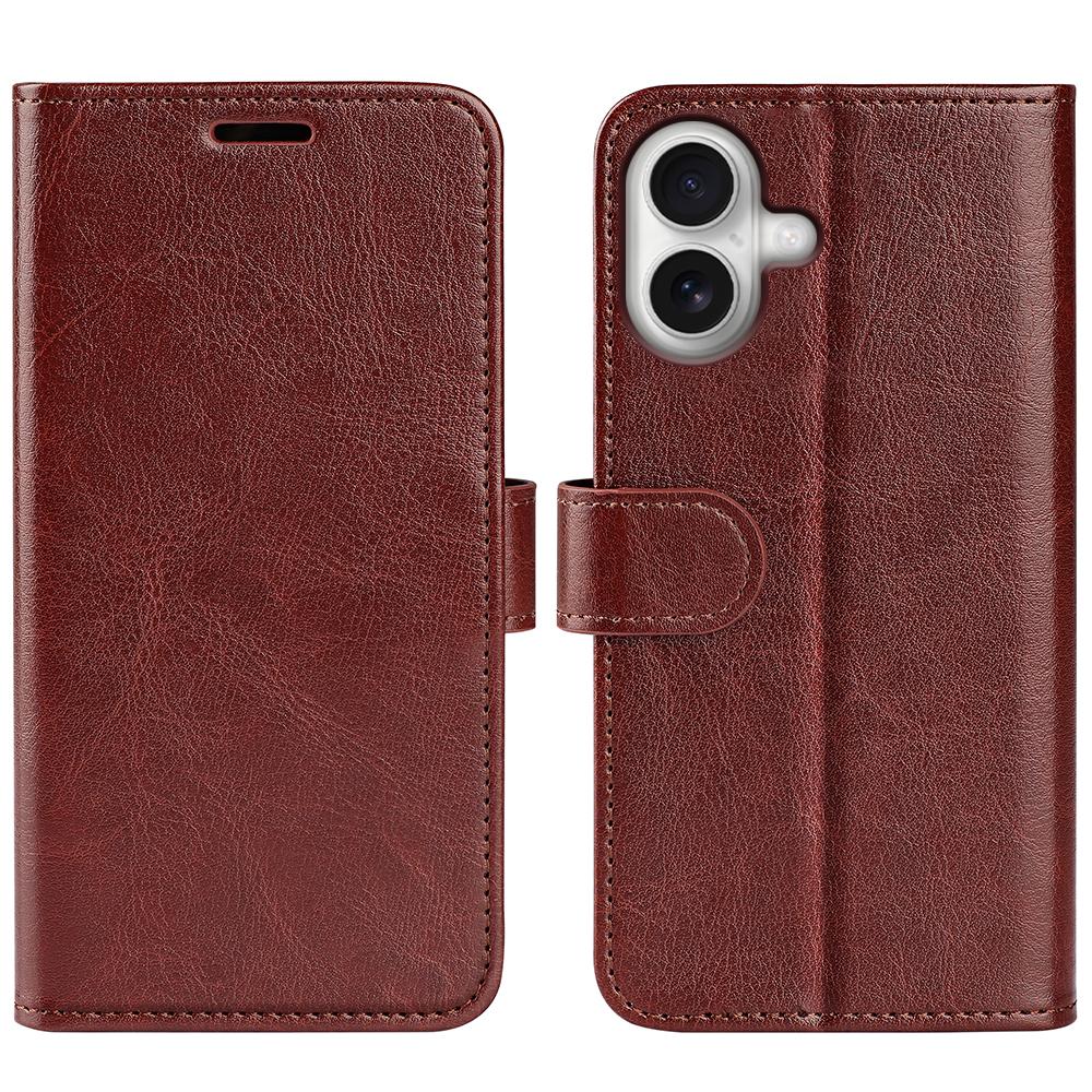 

For iPhone 17 Case Crazy Horse Texture Stand Leather Phone Cover Brown