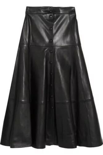 Women Skirt Black Long Handmade Genuine Lambskin Leather Casual Stylish Party Wear