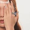 BAMOER White Gold Plated Ice & Snow Butterfly Ring with Blue Enamel, Adjustable Statement Ring for Women Unique Original Design