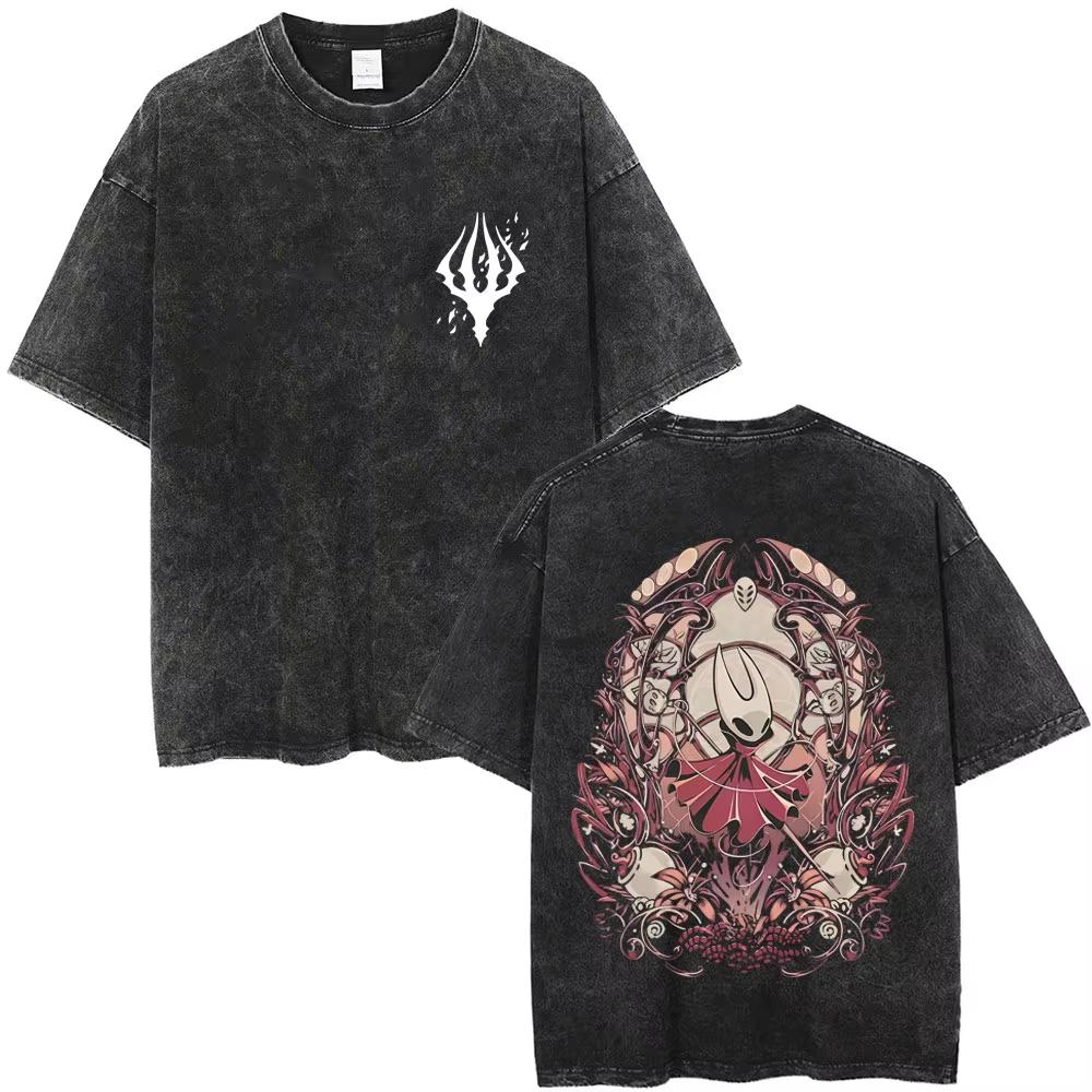 

Game Enthusiasts Street Retro Washed T-shirt Men Women Fashionable Oversize Tee Casual Top Street Wear Horror Fantasy Dark Style S