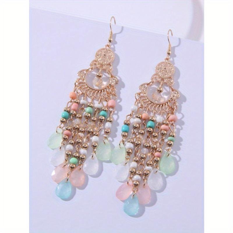 Beads Decor Tassel Drop Earrings