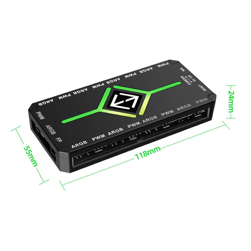 1 To 9 Ports 3 in 1 PWM Fan Hub SATA Power Supply PWM Magnetic Fan Hub Splitter PWM & ARGB Hub Splitter for Computer PC Case Fan