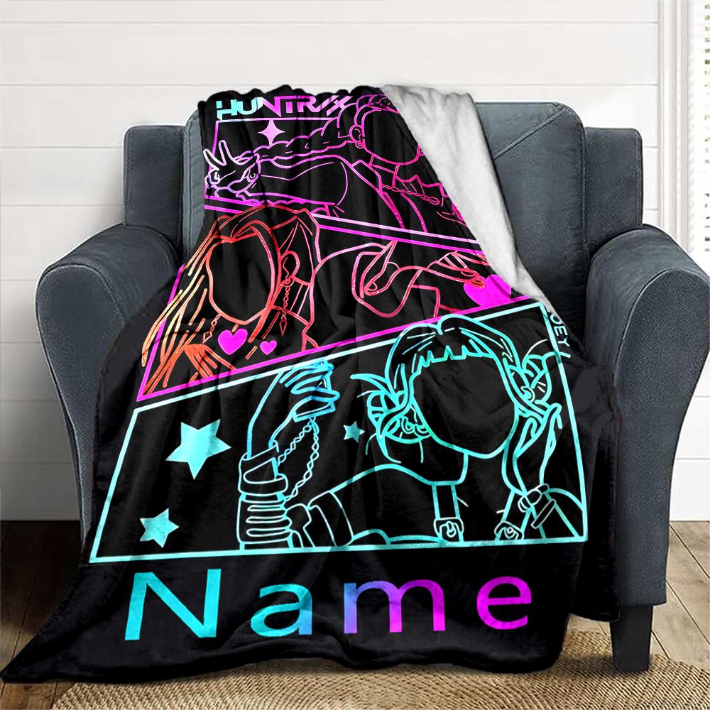 Customiz Name Personality Kpop Demon Hunters Blanket Soft &Warm Sofa Office Bed Travel Lunch Break Blanket, Gift Suitable All Seasons