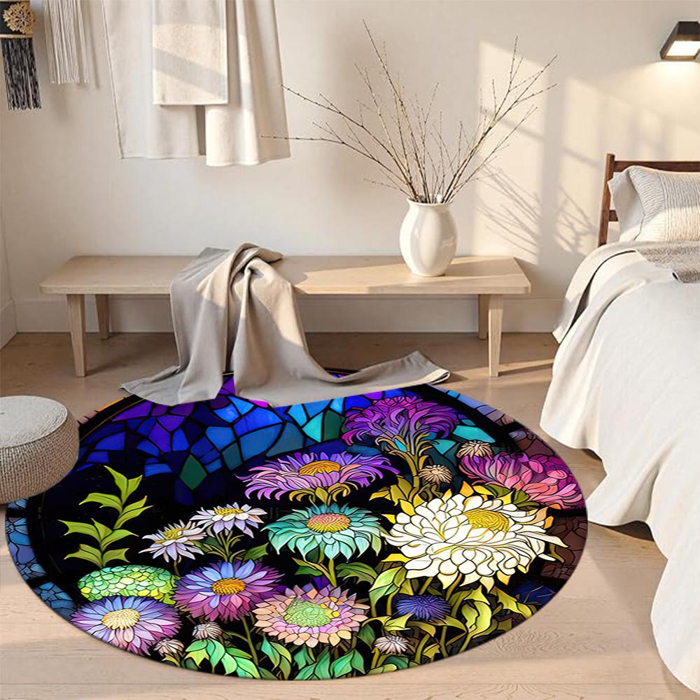 Flower Round Carpet Perfect for Outdoor Study room Entryway Hallway Antislip Round Carpet Office home decor Spiritual Gift