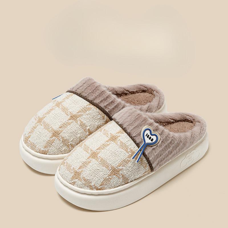 Thick Soled Cotton Slippers for Home Warmth and Non-slip