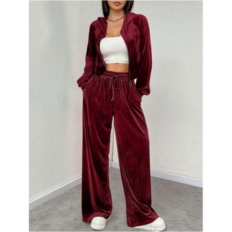 Womens Hooded Casual 2-Piece Set Slim Fit Long Sleeve Top Pants 2026 Lightweight Comfortable Outfit