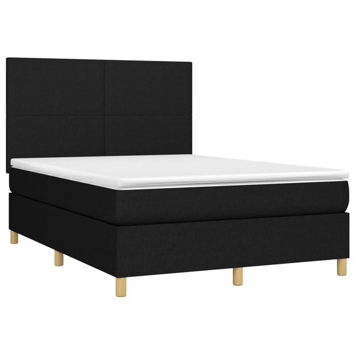 Exclusive House - Bed Slatted Base and Mattress and LED Black 140x200 Cm Fabric