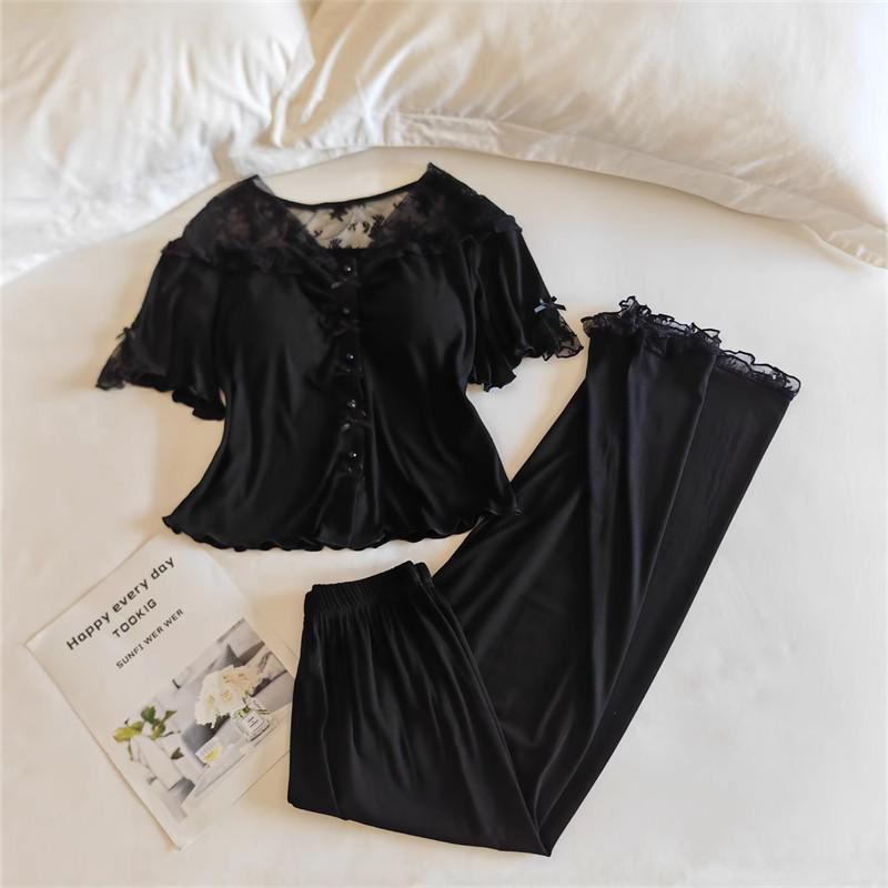 Women's Summer Modal Pajama Set with Chest Pad - Short Sleeve, Lightweight, for Spring and Autumn